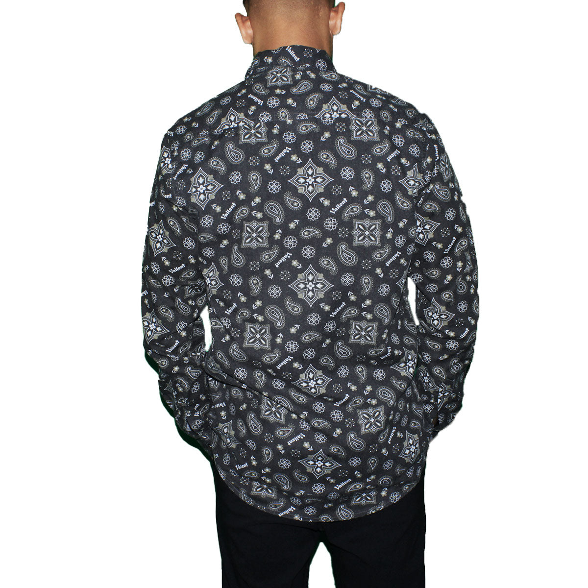 Paisley Pattern Button-Up Shirt - Dark Gray
