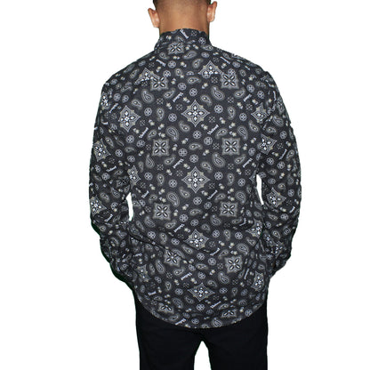 Paisley Pattern Button-Up Shirt - Dark Gray
