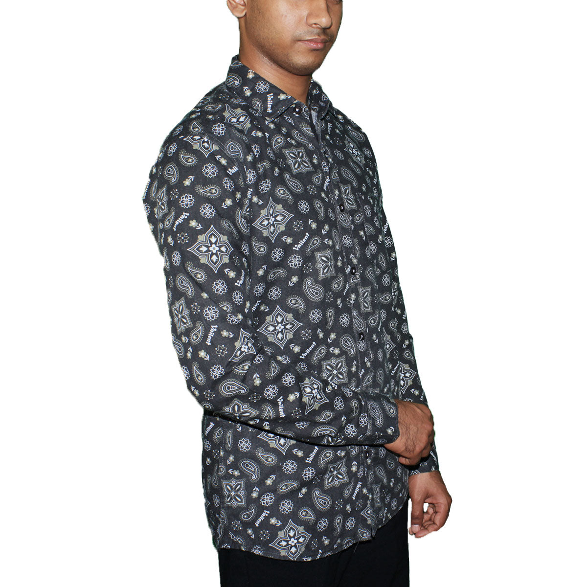 Paisley Pattern Button-Up Shirt - Dark Gray