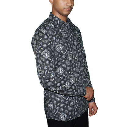Paisley Pattern Button-Up Shirt - Dark Gray