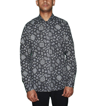 Paisley Pattern Button-Up Shirt - Dark Gray