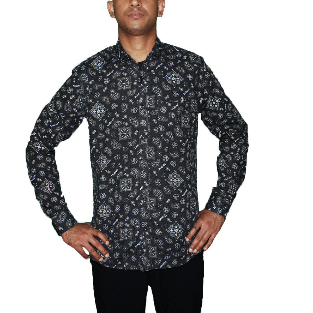 Paisley Pattern Button-Up Shirt - Dark Gray