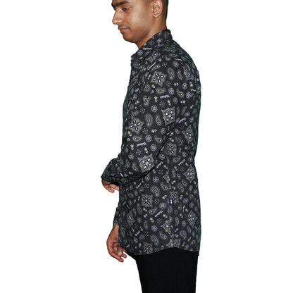 Paisley Pattern Button-Up Shirt - Dark Gray
