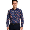 Floral Bird Print Button-Up Shirt - Navy Blue
