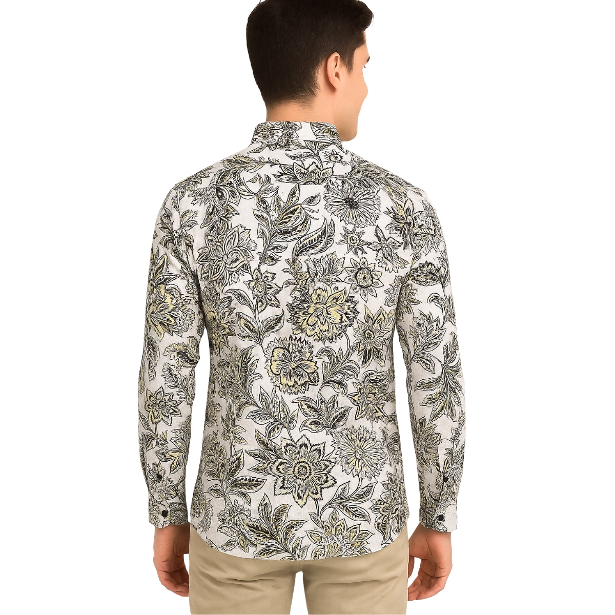 Floral Paisley Print Button-Up Shirt - White & Black