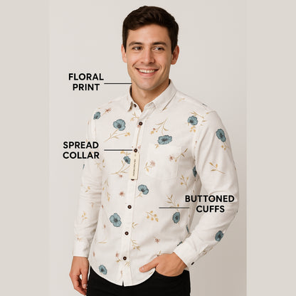 Floral Print Button-Up Shirt - White