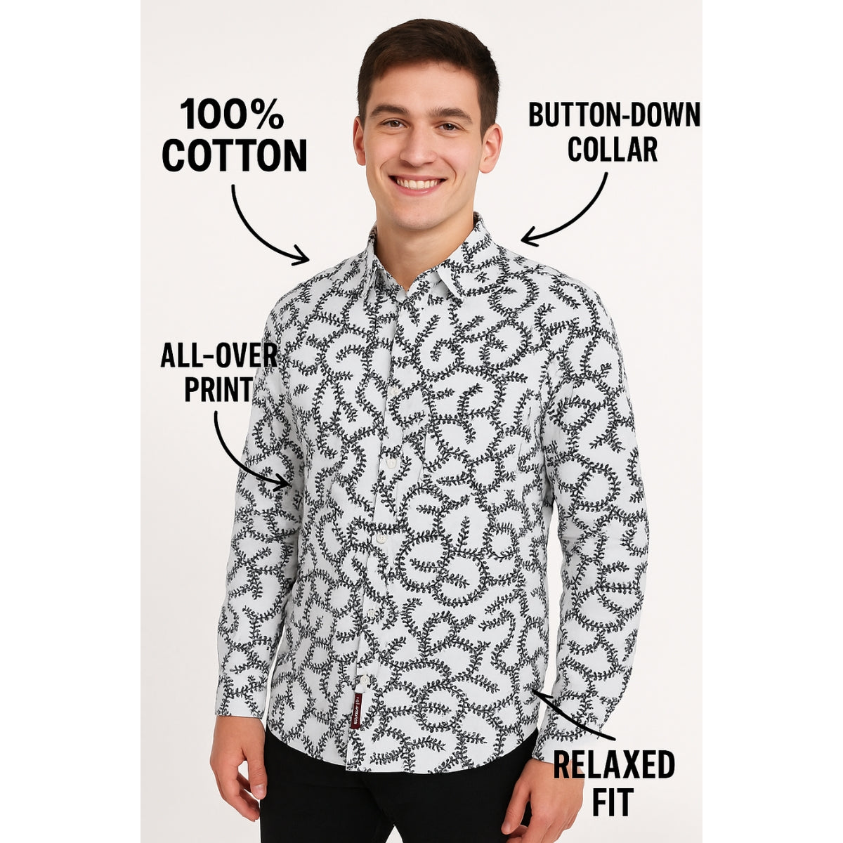 Floral Print Button-Up Shirt - White