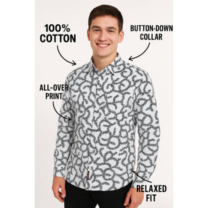 Floral Print Button-Up Shirt - White