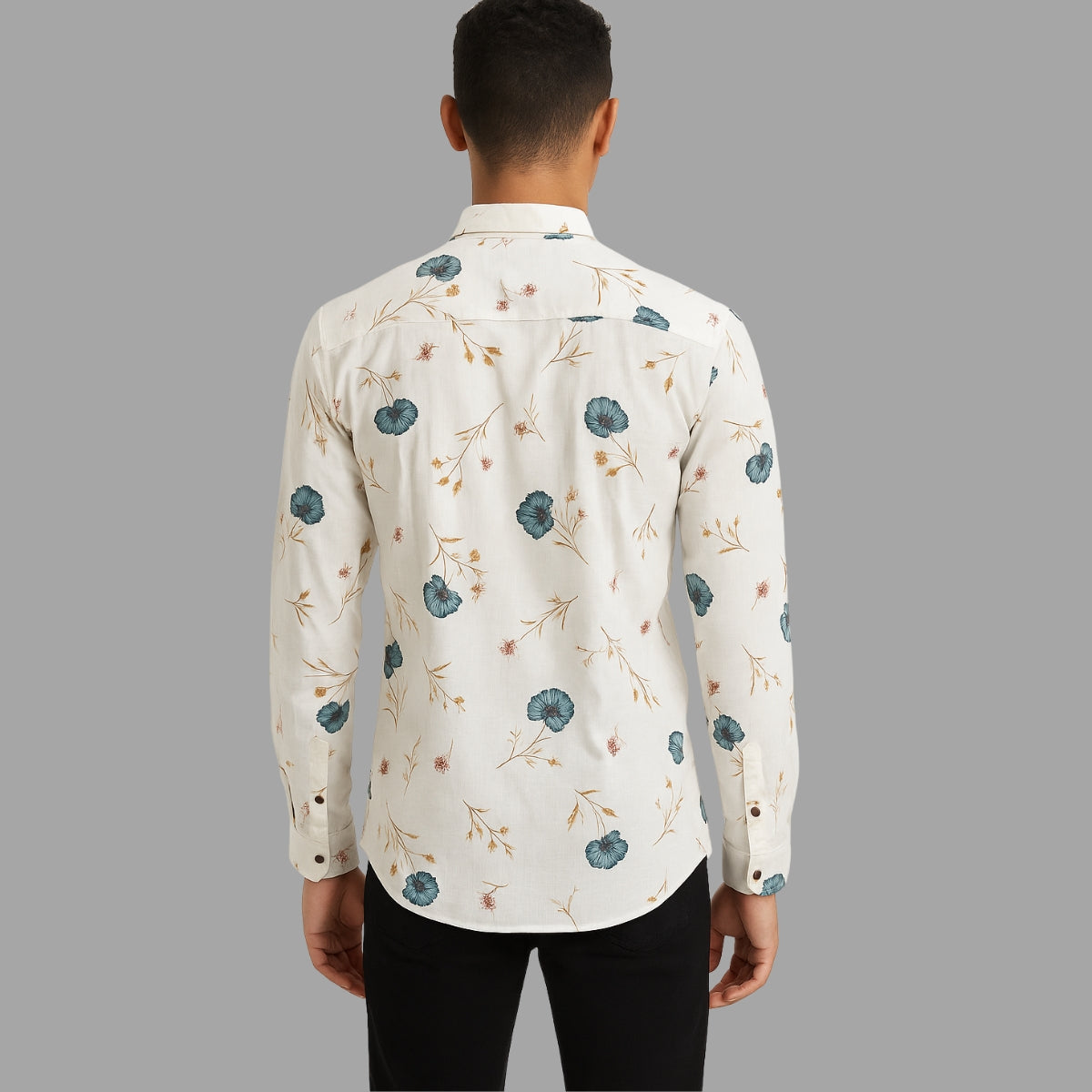 Floral Print Button-Up Shirt - White