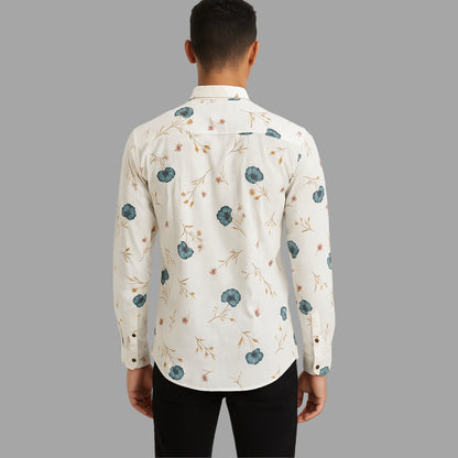 Floral Print Button-Up Shirt - White