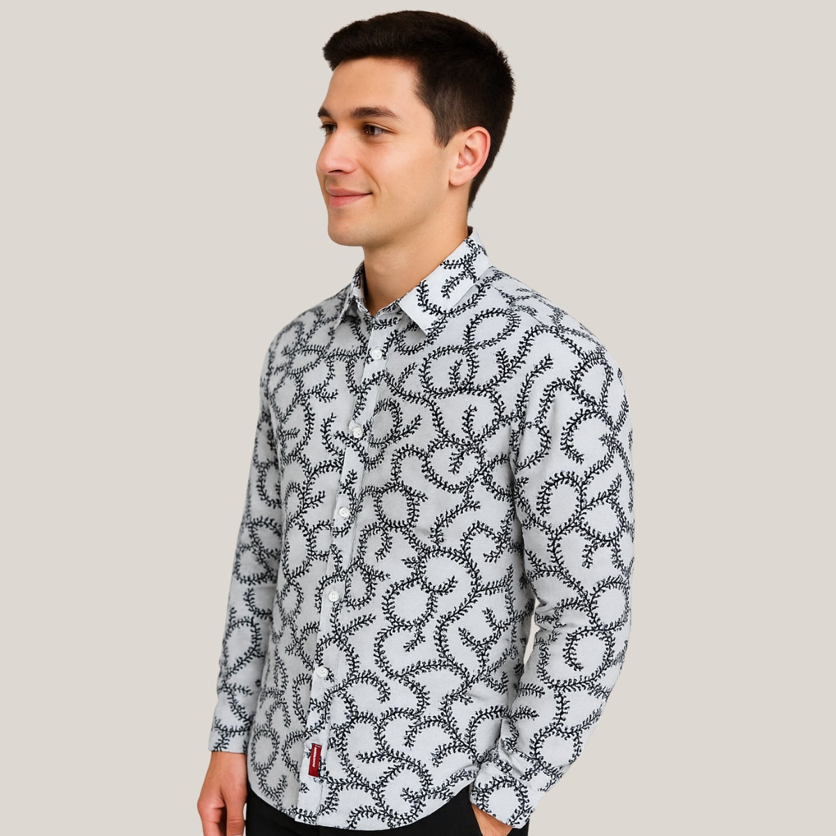 Floral Print Button-Up Shirt - White