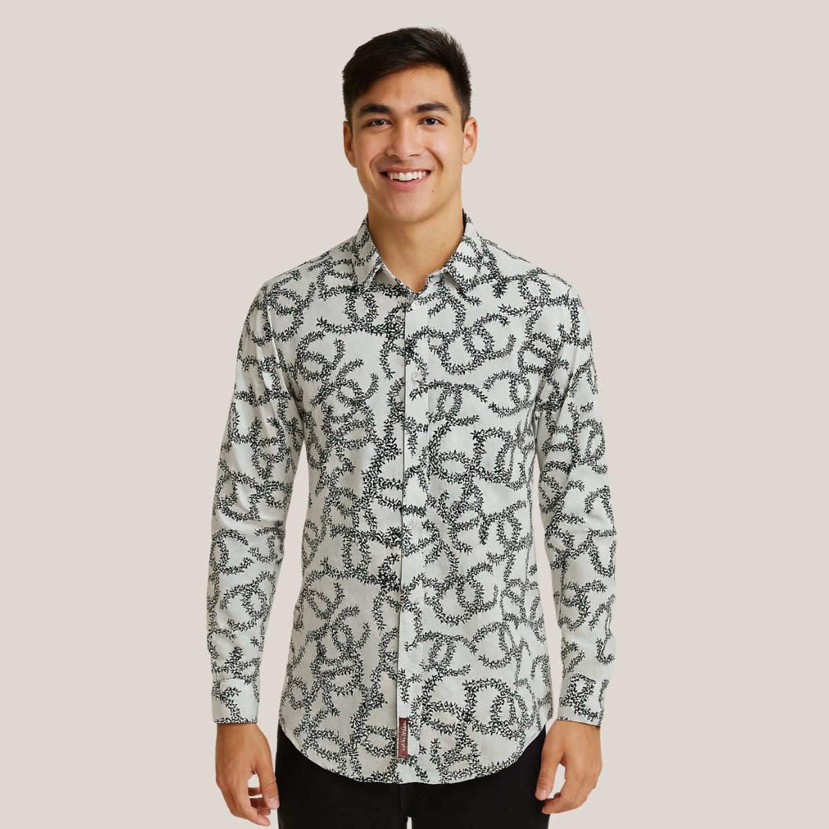 Floral Print Button-Up Shirt - White