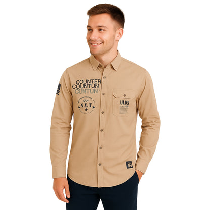 Light Pink Graphic Print Long Sleeve Shirt for Men