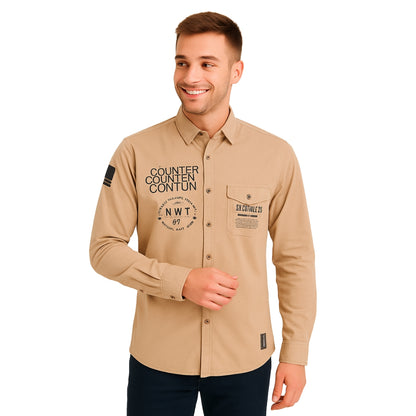 Light Pink Graphic Print Long Sleeve Shirt for Men