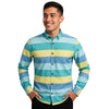 Multi-Stripe Button-Up Shirt - Blue, Yellow & Green