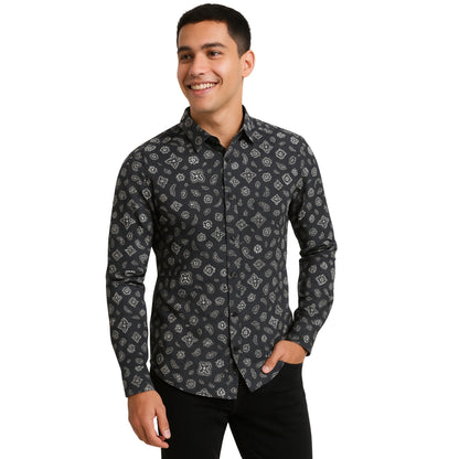 Paisley Pattern Button-Up Shirt - Dark Gray