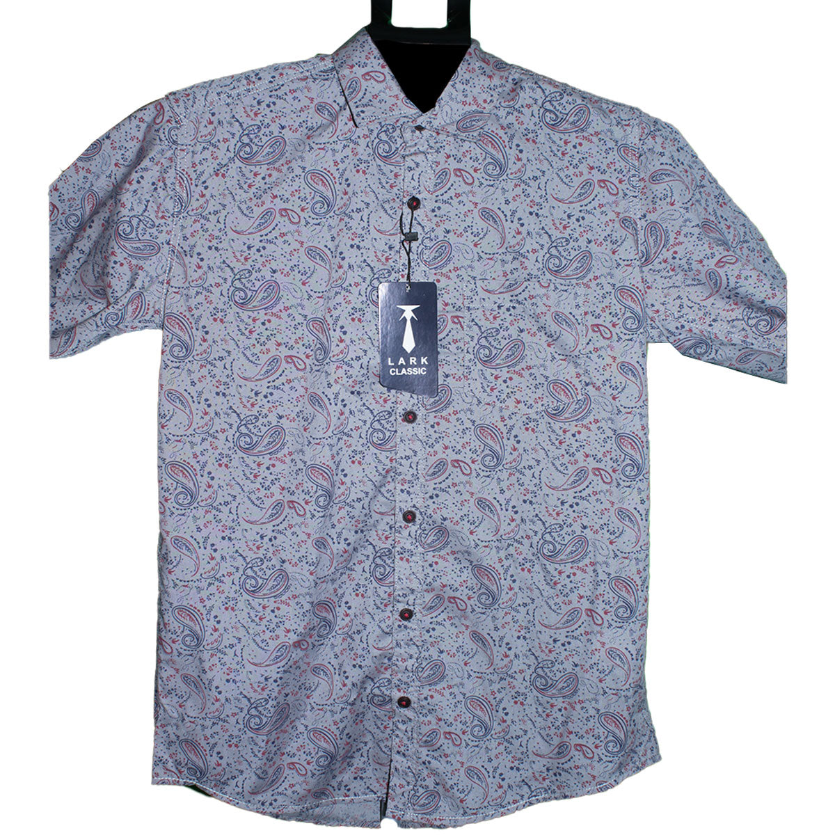 Paisley Pattern Button-Up Shirt - Gray & Red