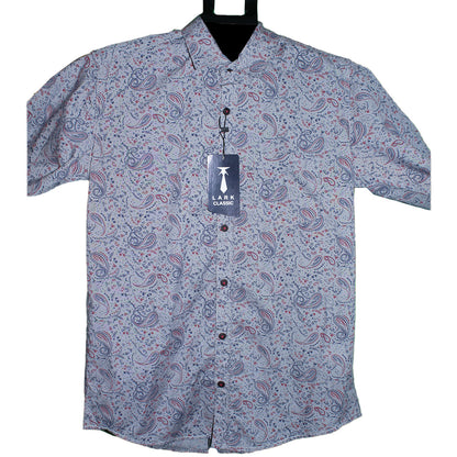 Paisley Pattern Button-Up Shirt - Gray & Red