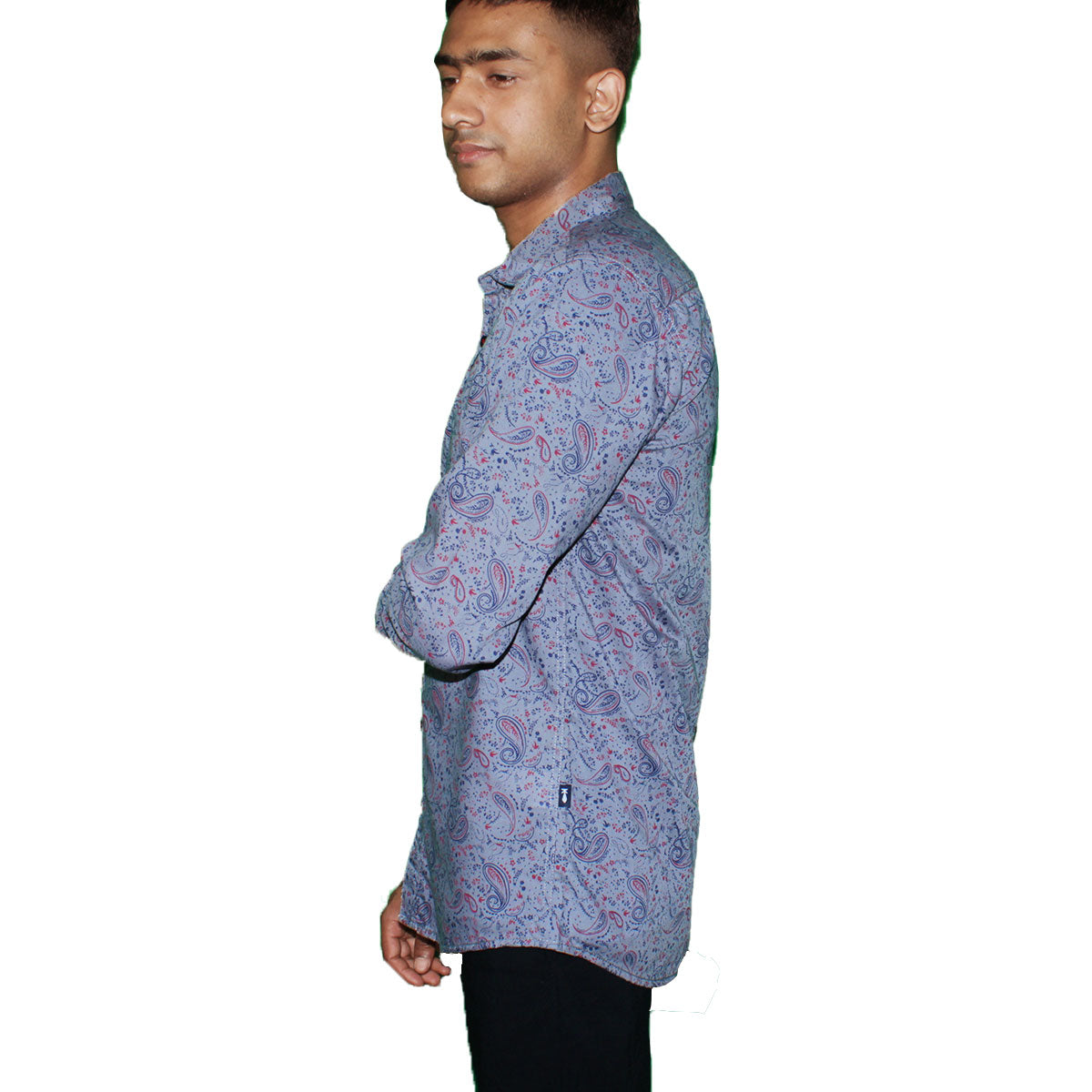 Paisley Pattern Button-Up Shirt - Gray & Red