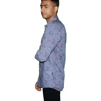 Paisley Pattern Button-Up Shirt - Gray & Red
