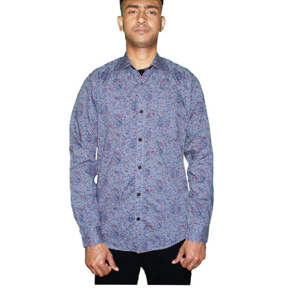 Paisley Pattern Button-Up Shirt - Gray & Red
