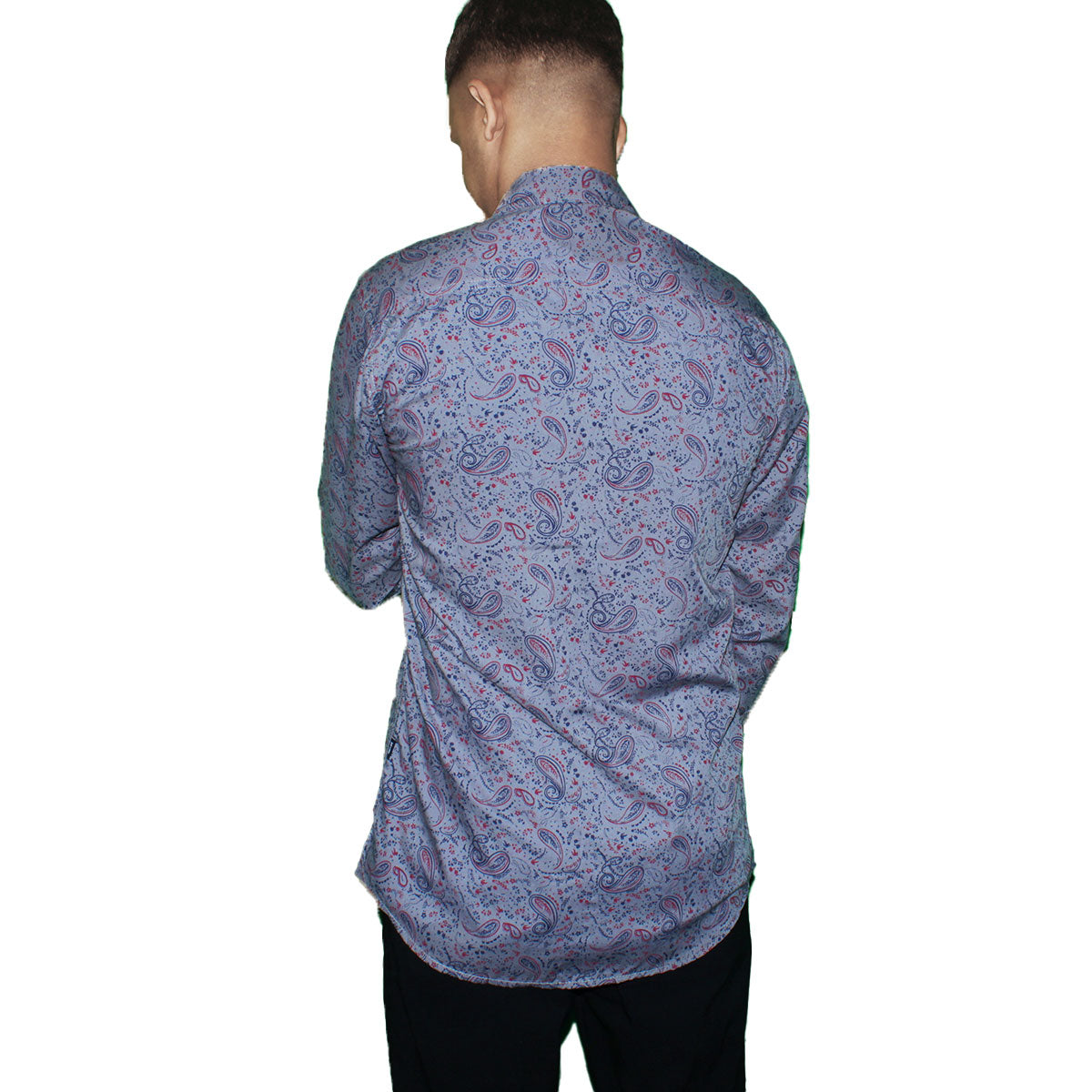 Paisley Pattern Button-Up Shirt - Gray & Red