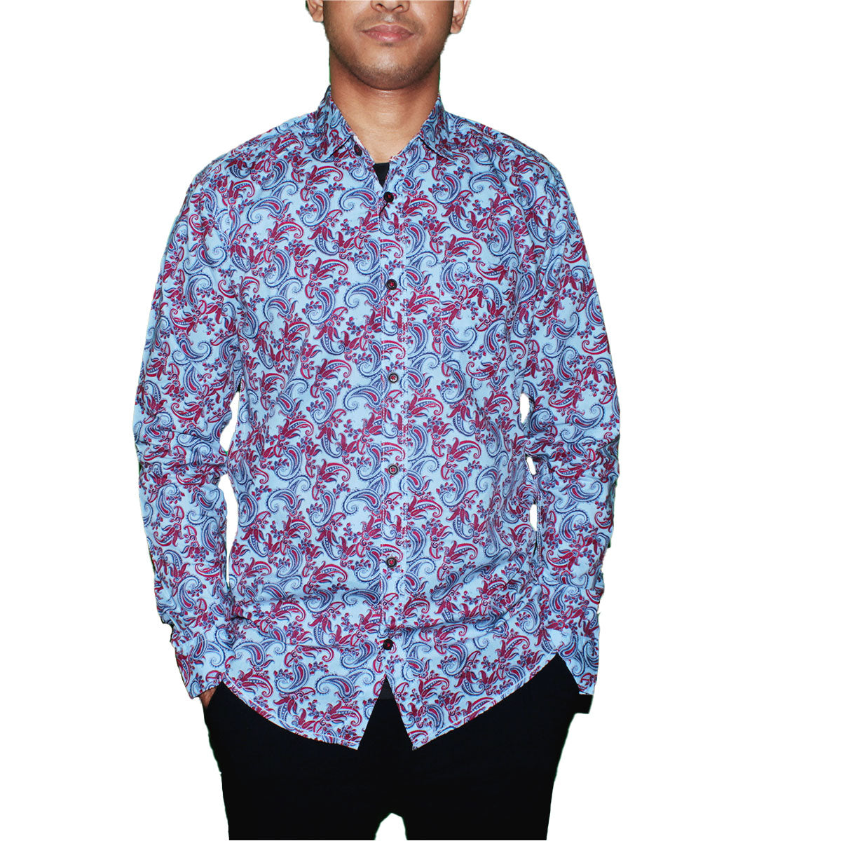 Red and Blue Paisley Pattern Shirt