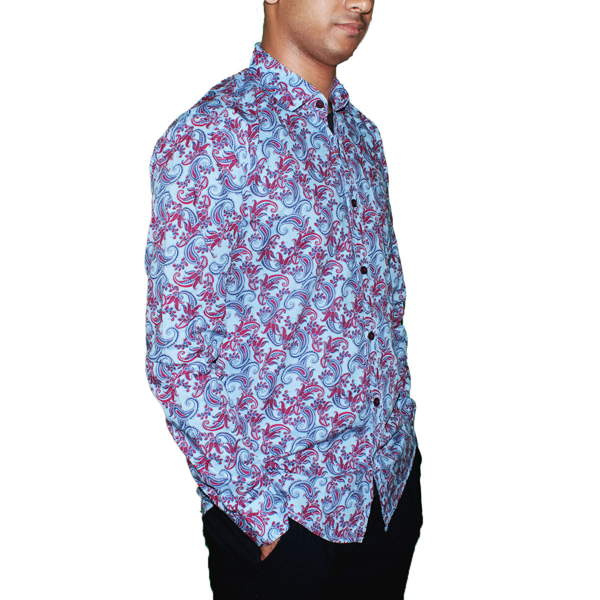 Red and Blue Paisley Pattern Shirt