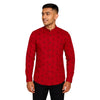 Red Casual Button-Up Shirt with Sailing Print