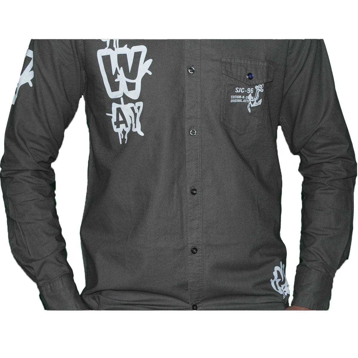 Graphic Print Button-Up Shirt - Olive Green