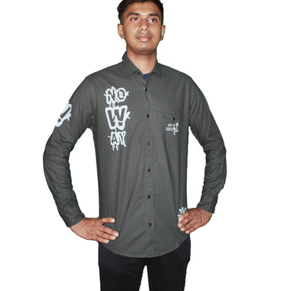 Graphic Print Button-Up Shirt - Olive Green