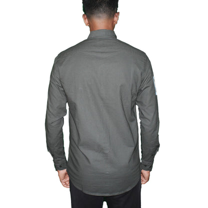 Graphic Print Button-Up Shirt - Olive Green