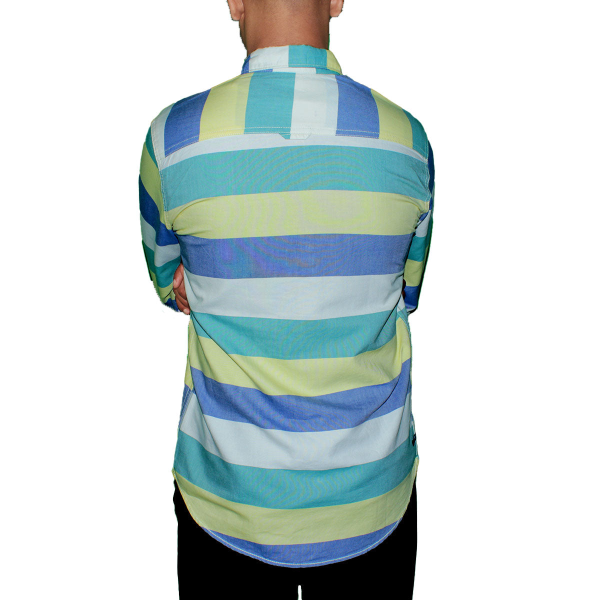 Multi-Stripe Button-Up Shirt - Blue, Yellow & Green