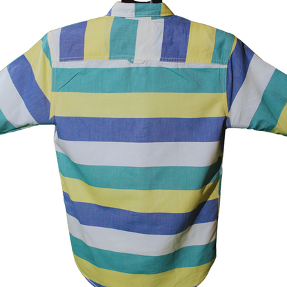 Multi-Stripe Button-Up Shirt - Blue, Yellow & Green