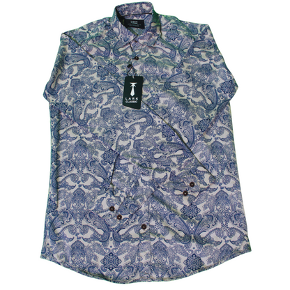 Blue Paisley Print Button Shirt
