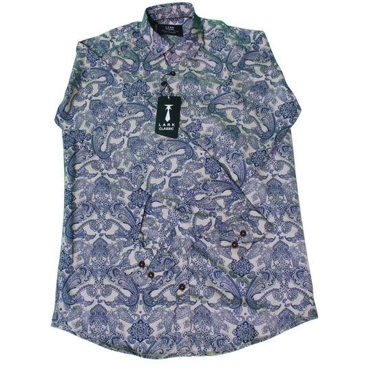 Blue Paisley Print Button Shirt