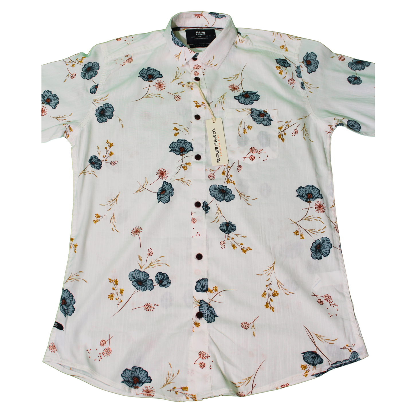 Floral Print Button-Up Shirt - White