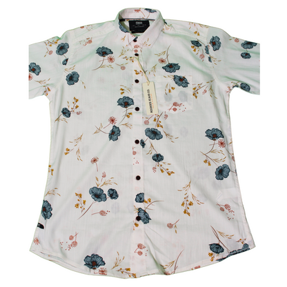 Floral Print Button-Up Shirt - White