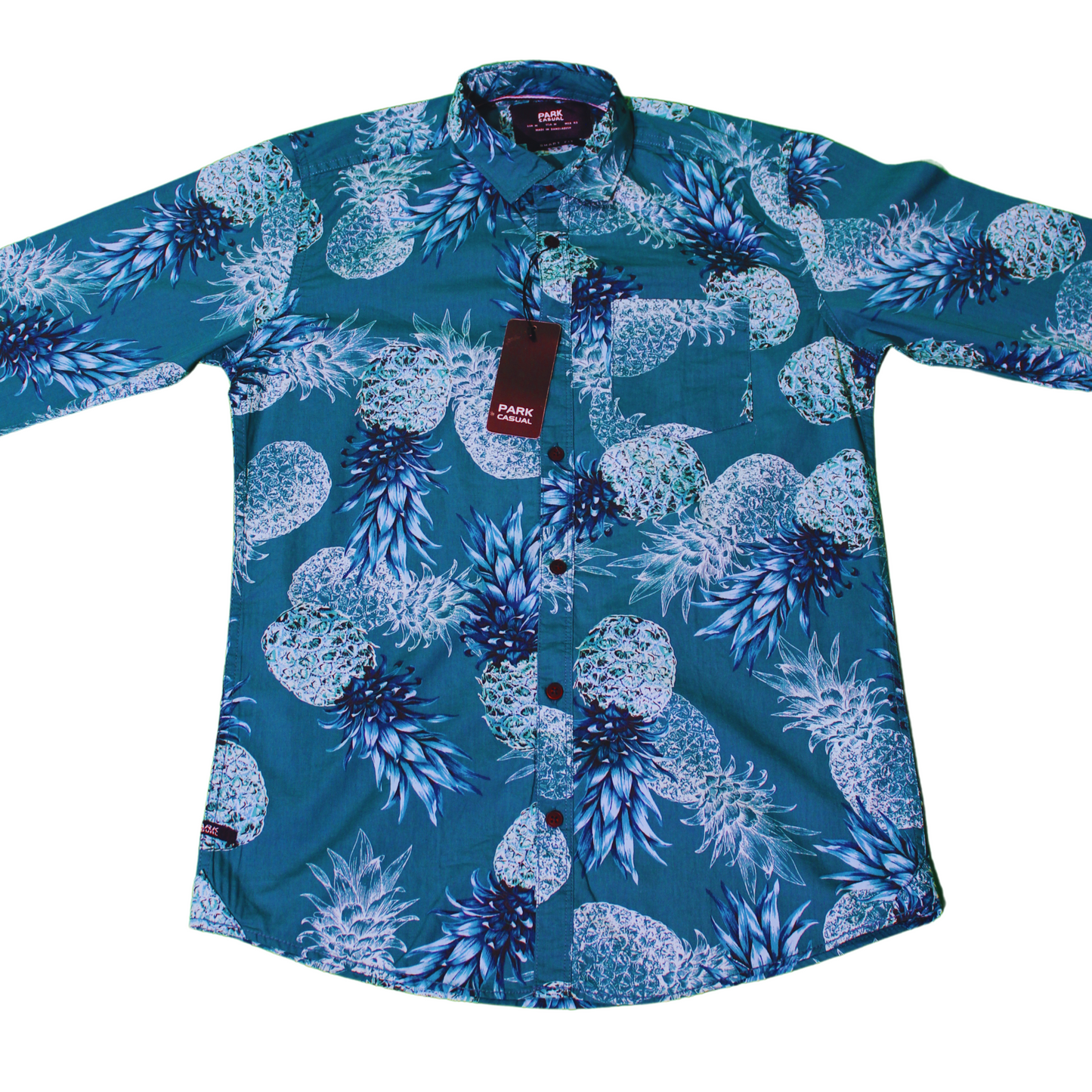 Pineapple Print Button-Up Shirt - Teal