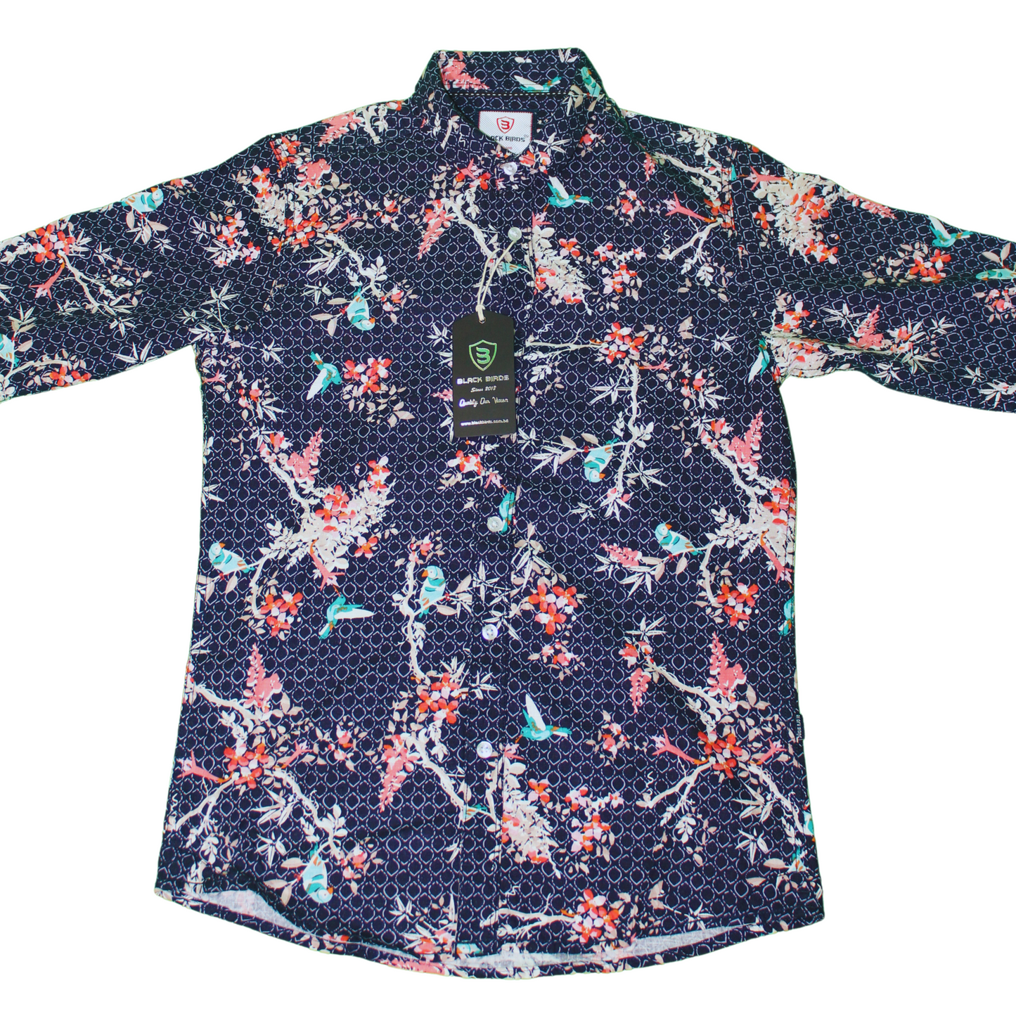 Floral Bird Print Button-Up Shirt