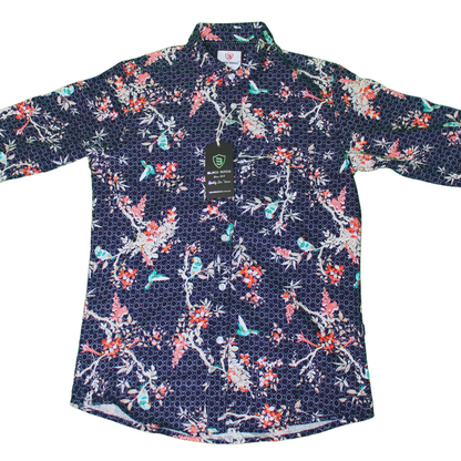 Floral Bird Print Button-Up Shirt