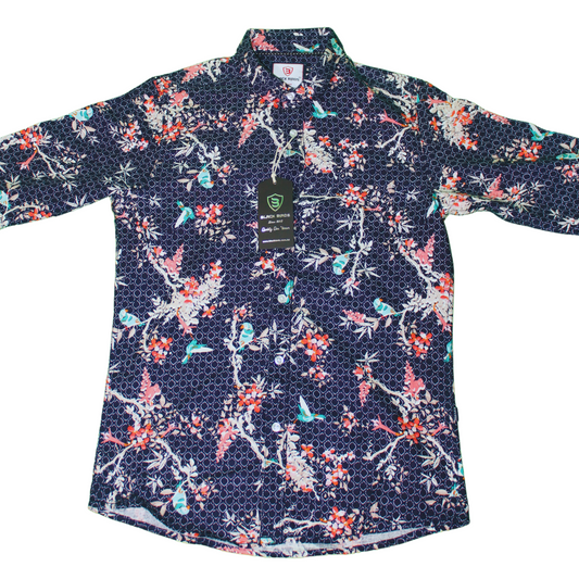 Floral Bird Print Button-Up Shirt