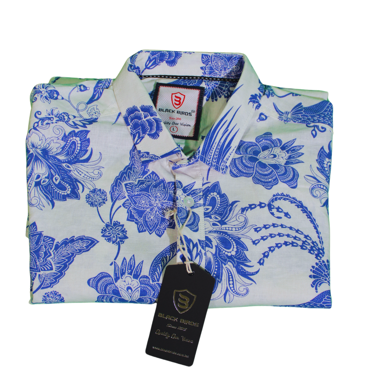 Blue Floral Patterned Long Sleeve Shirt for Men