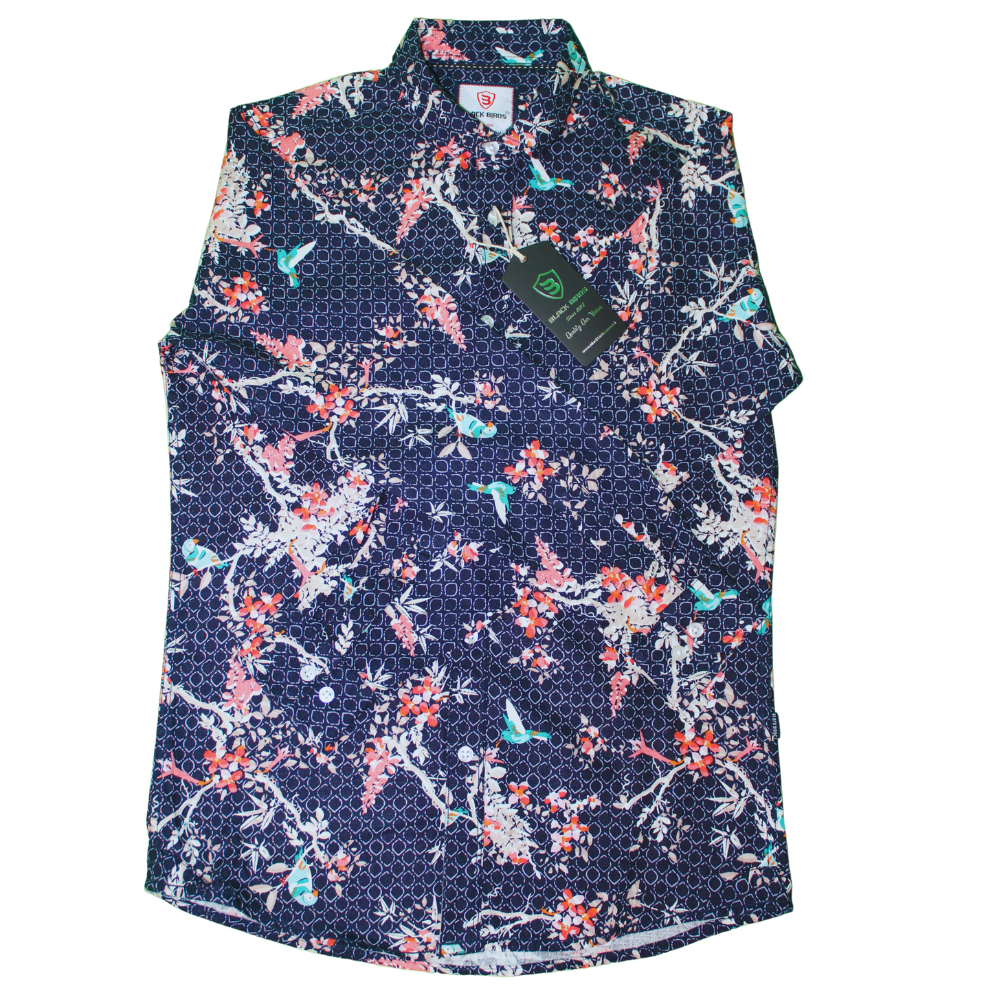 Floral Bird Print Button-Up Shirt