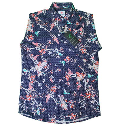 Floral Bird Print Button-Up Shirt