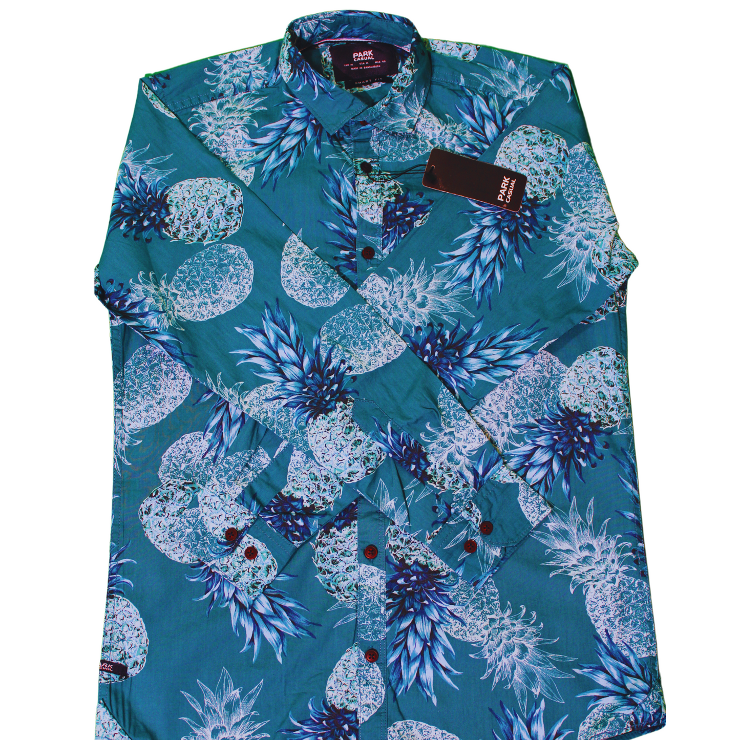 Pineapple Print Button-Up Shirt - Teal