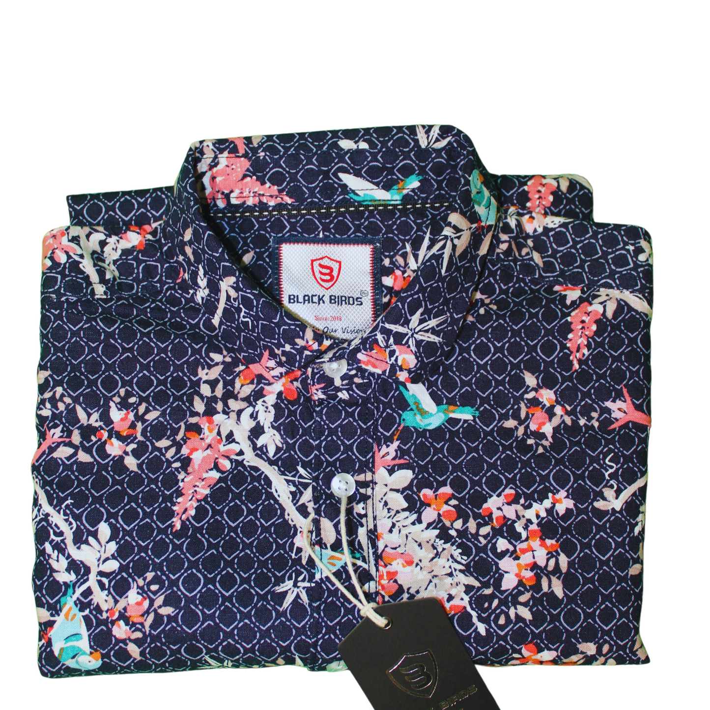 Floral Bird Print Button-Up Shirt