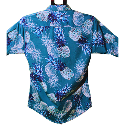 Pineapple Print Button-Up Shirt - Teal