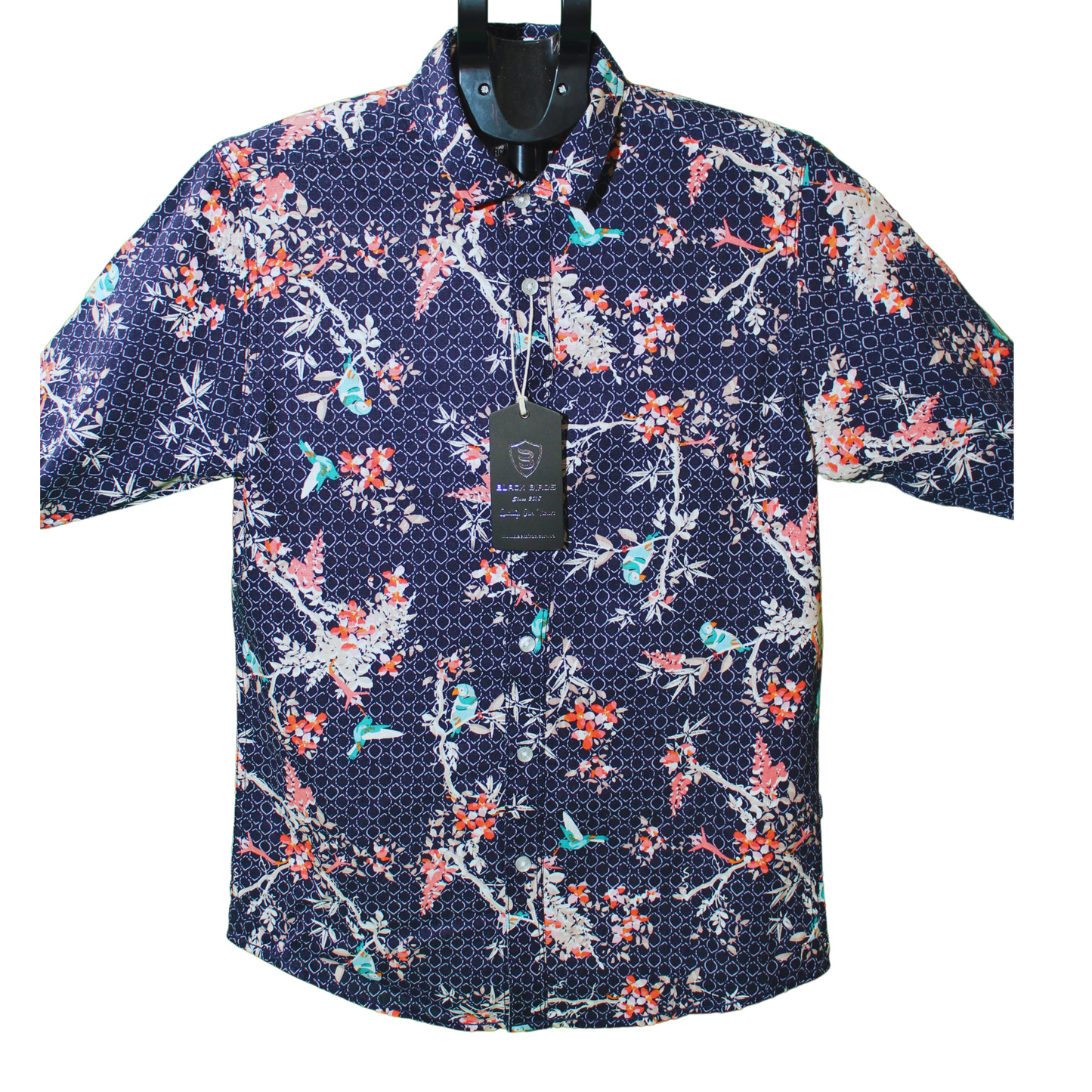 Floral Bird Print Button-Up Shirt