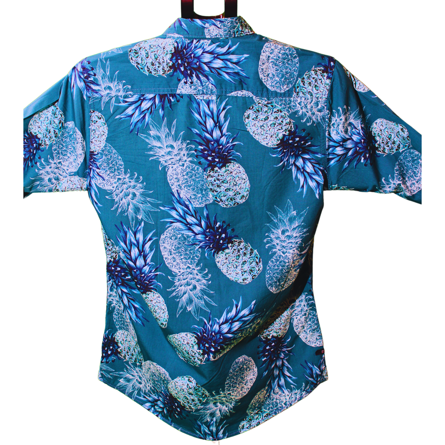 Pineapple Print Button-Up Shirt - Teal